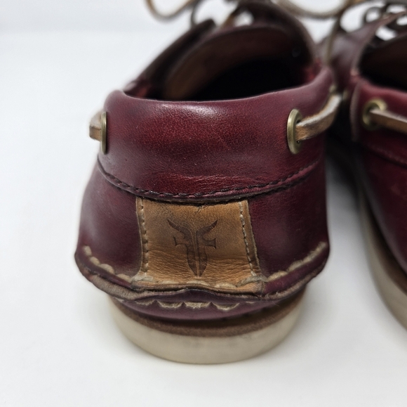 FRYE SULLY BOAT SHOES SLIP ON LOAFERS BURGUNDY LEATHER MEN SIZE 9 NAUTICAL FALL - Picture 8 of 15